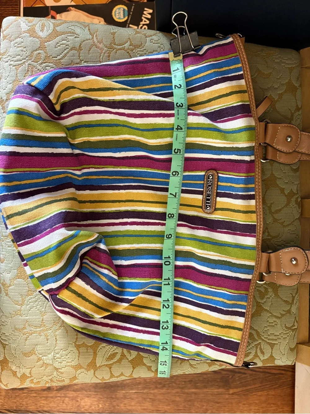 Multicolor Striped Tote Bag with Tan Handles
